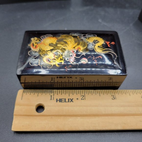 Vintage Black Lacquerware Handpainted Dragon Nesting Boxes Group Of 4 Rare - Picture 6 of 12